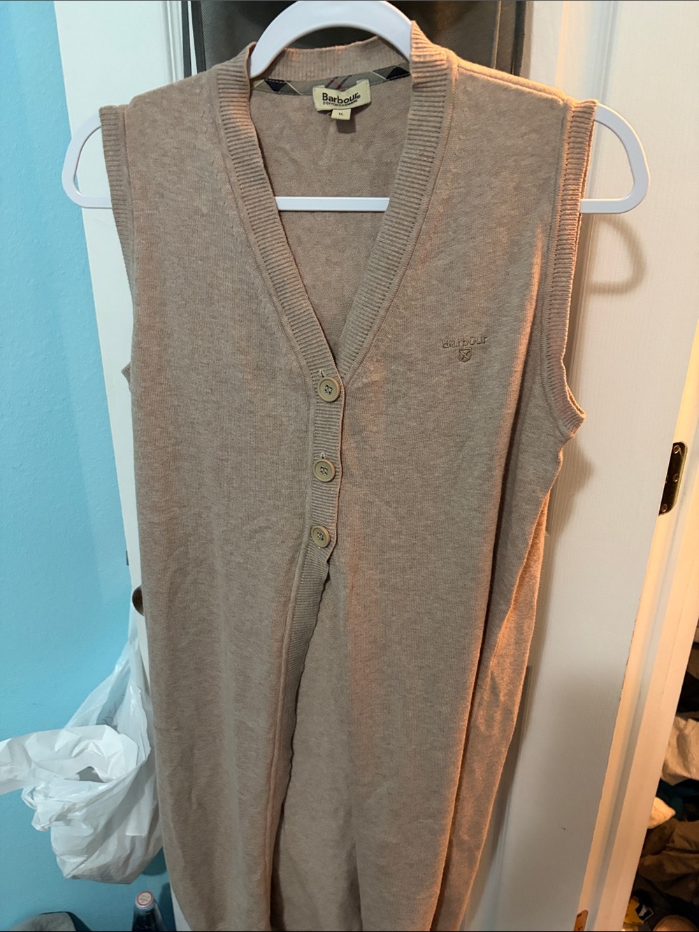 Barbour Tan Sleeveless Button-Front Knit Vest